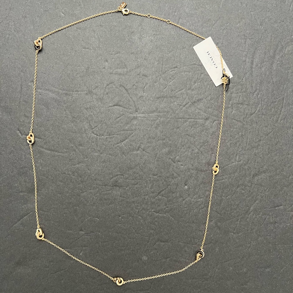 NWT Coach Gold Interlocking Heart Necklace
